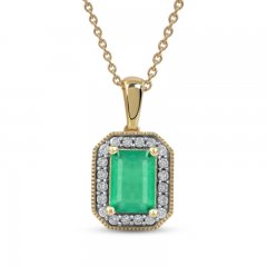 Emerald & Diamond Necklace 1/6 ct tw 10K Yellow Gold 18"