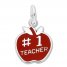 #1 Teacher Apple Charm Red Enamel Sterling Silver