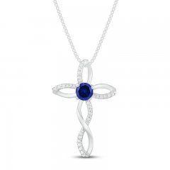 Blue & White Lab-Created Sapphire Cross Necklace Sterling Silver 18"