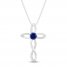 Blue & White Lab-Created Sapphire Cross Necklace Sterling Silver 18"