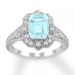 Aquamarine Engagement Ring 5/8 ct tw Diamonds 14K White Gold