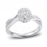 Diamond Engagement Ring 1/2 ct tw Round/Baguette 10K White Gold