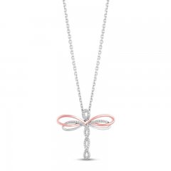 Hallmark Diamonds Dragonfly Necklace 1/10 ct tw Sterling Silver/10K Rose Gold