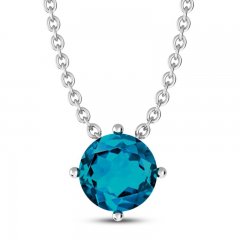 London Blue Topaz Solitaire Necklace Round-cut Sterling Silver 18"