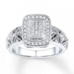 Diamond Ring 1/4 ct tw Princess/Round Sterling Silver