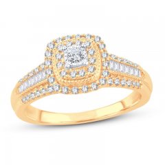 Diamond Engagement Ring 1/2 ct tw Round/Baguette 10K Yellow Gold