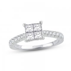 Multi-Diamond Engagement Ring 1-1/4 ct tw Princess/Round 14K White Gold