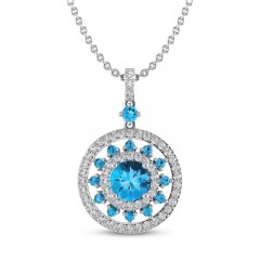 Blue Topaz & White Lab-Created Sapphire Medallion Necklace Sterling Silver 18"