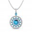 Blue Topaz & White Lab-Created Sapphire Medallion Necklace Sterling Silver 18"