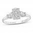 Diamond Engagement Ring 3/8 ct tw Round/Baguette 10K White Gold