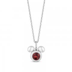 Disney Treasures Mickey Mouse Garnet & Diamond Necklace Sterling Silver 17"