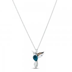 Le Vian Blue Topaz Bird Necklace 1/20 ct tw Diamonds 14K Vanilla Gold 18"