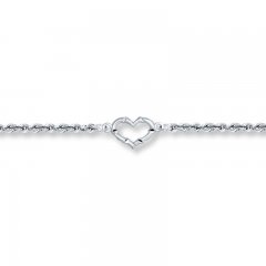 Heart Anklet 14K White Gold 10-inch Length