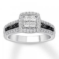 Black/White Diamond Engagement Ring 3/4 ct tw 14K Gold