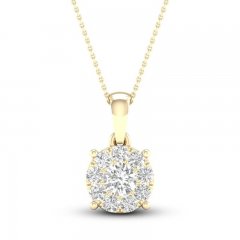 Diamond Halo Necklace 1/2 ct tw Round-Cut 10K Yellow Gold 18"