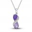 Amethyst & White Lab-Created Sapphire Necklace Sterling Silver 18"