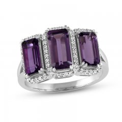 Amethyst & White Topaz 3-Stone Ring 10K White Gold