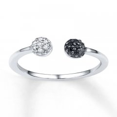 Midi Ring Black & White Diamonds Sterling Silver