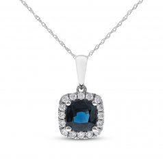 Blue Sapphire & Diamond Necklace 1/8 ct tw Cushion/Round-Cut 10K White Gold 18"