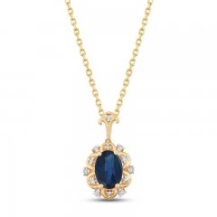 Blue Sapphire & Diamond Flower Necklace 1/20 ct tw Round-cut 10K Yellow Gold 18"