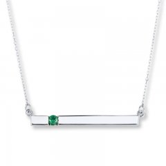 Bar Necklace Lab-Created Emerald Sterling Silver