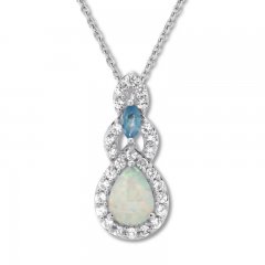 Lab-Created Opal Necklace Blue Topaz Sterling Silver