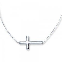 Sideways Cross Necklace 14K White Gold