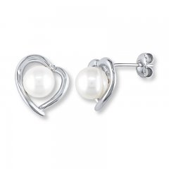 Cultured Pearl Earrings 1/20 ct tw Diamonds Sterling Silver