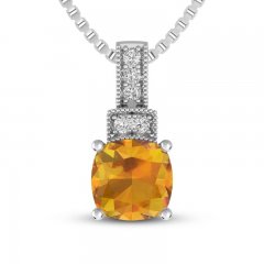 Citrine & White Topaz Necklace Sterling Silver 18"