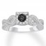 Black/White Diamond Engagement Ring 1/2 Carat tw 10K White Gold