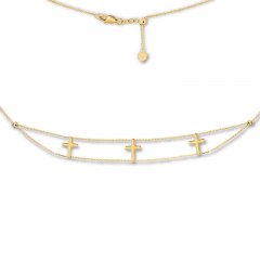 Cross Choker Necklace 14K Yellow Gold 16" Adjustable