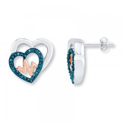 Blue Diamond Heart Earrings 1/20 ct tw Sterling Silver/10K Gold