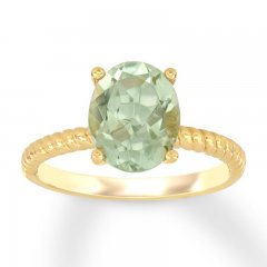 Oval Green Quartz Engagement Ring 14K Yellow Gold