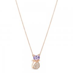 Le Vian Amethyst Cat Necklace 1/5 ct tw Diamonds 14K Strawberry Gold 18"