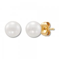 Cultured Pearl Stud Earrings 10K Yellow Gold 7 x 7.5mm