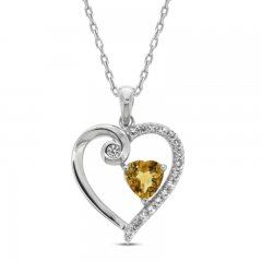 Citrine & White Lab-Created Sapphire Heart Necklace Sterling Silver 18"