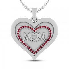 Lab-Created Ruby MOM Heart Necklace Sterling Silver 18"