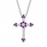 Amethyst/Lab-Created Sapphire Cross Necklace Sterling Silver