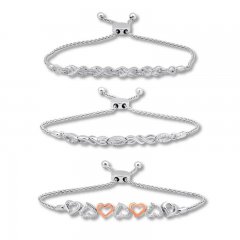 Diamond Bolo Bracelet Set 1/10 ct tw Sterling Silver/10K Gold