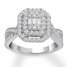 Diamond Engagement Ring 1 ct tw Round/Baguette 14K White Gold