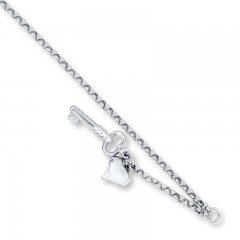 Heart & Key Anklet 14K White Gold