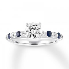 Diamond & Sapphire Engagement Ring 1 ct tw 14K White Gold