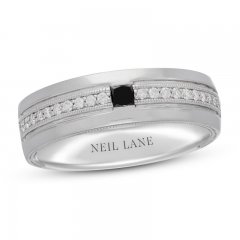 Neil Lane Men's Black & White Diamond Wedding Band 1/3 ct tw Princess/Round 14K White Gold