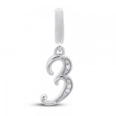 True Definition Number 3 Charm with Diamonds Sterling Silver