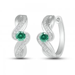 Lab-Created Emerald & White Lab-Created Sapphire Hoop Earrings Sterling Silver