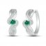 Lab-Created Emerald & White Lab-Created Sapphire Hoop Earrings Sterling Silver