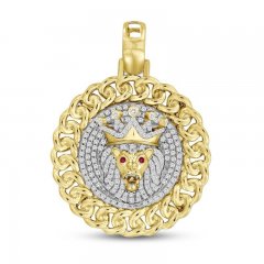 Men's Lab-Created Ruby & Diamond Lion Pendant 3/8 ct tw 10K Yellow Gold