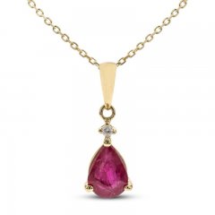 Ruby & Diamond Necklace 10K Yellow Gold 18"