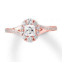 Diamond Engagement Ring 7/8 ct tw Princess/Round 14K Rose Gold