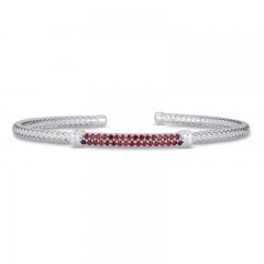 Garnet Bar Cuff Bracelet Sterling Silver